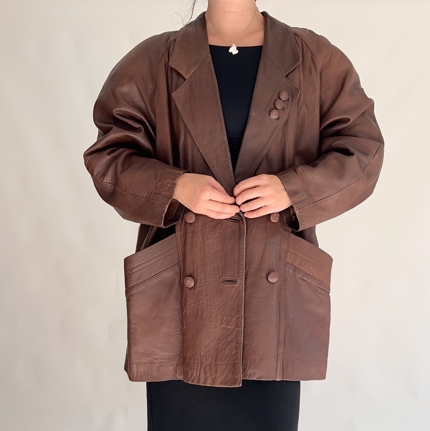 Vintage 80s Leather Coat (ML)