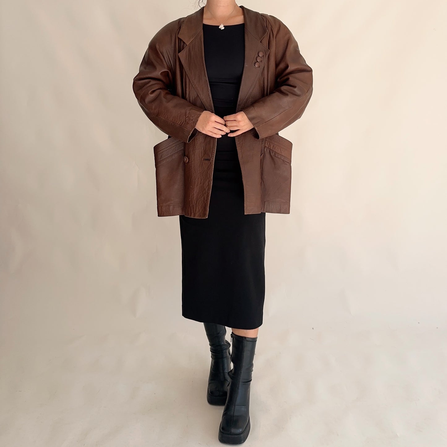 Vintage 80s Leather Coat (ML)