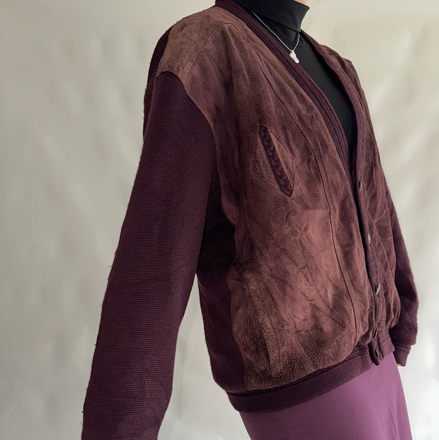 Vintage Wool + Suede Cardigan (L-XL)