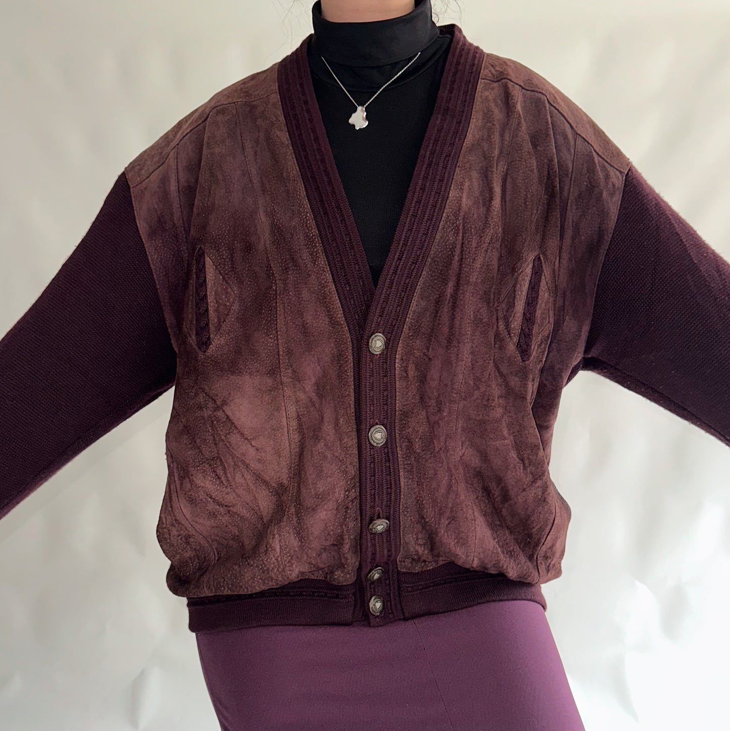 Vintage Wool + Suede Cardigan (L-XL)