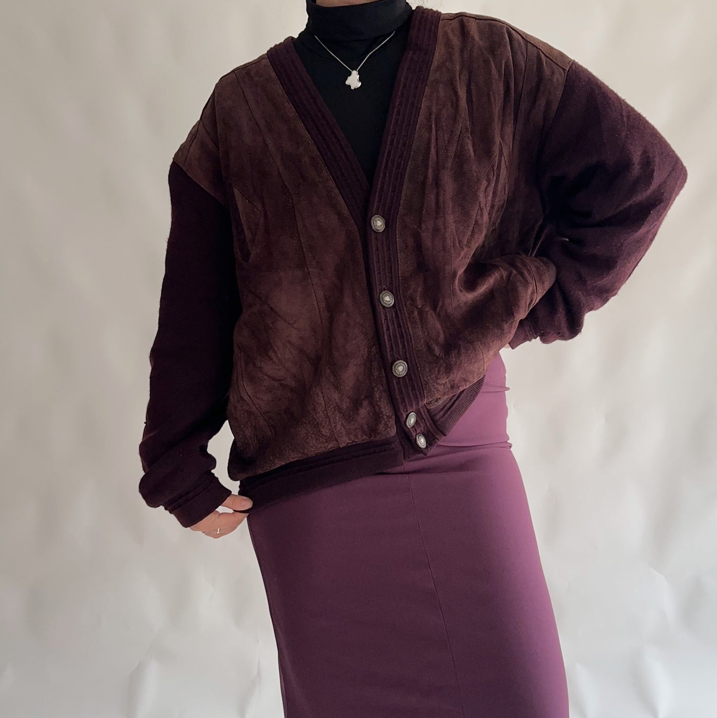 Vintage Wool + Suede Cardigan (L-XL)