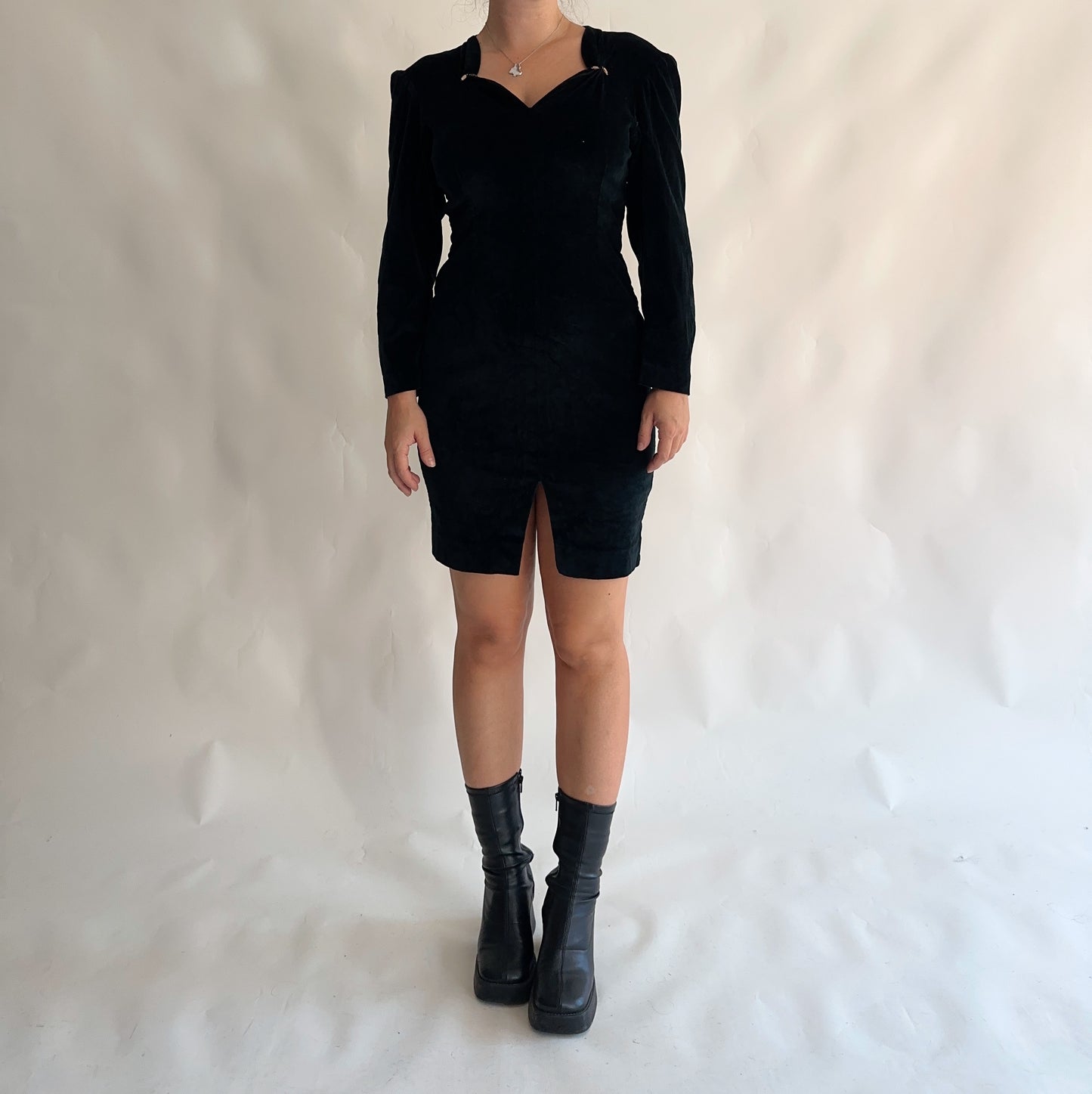 Vintage 80s Black Velvet Dress (M)