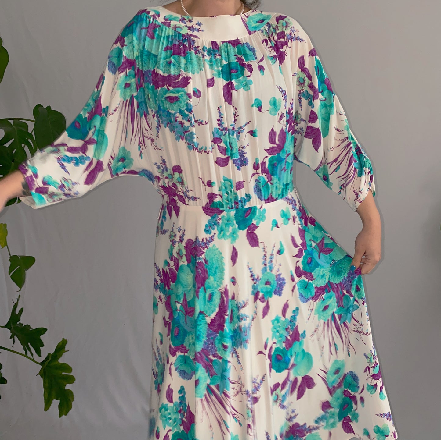 vestido vintage 80s floral (XL)