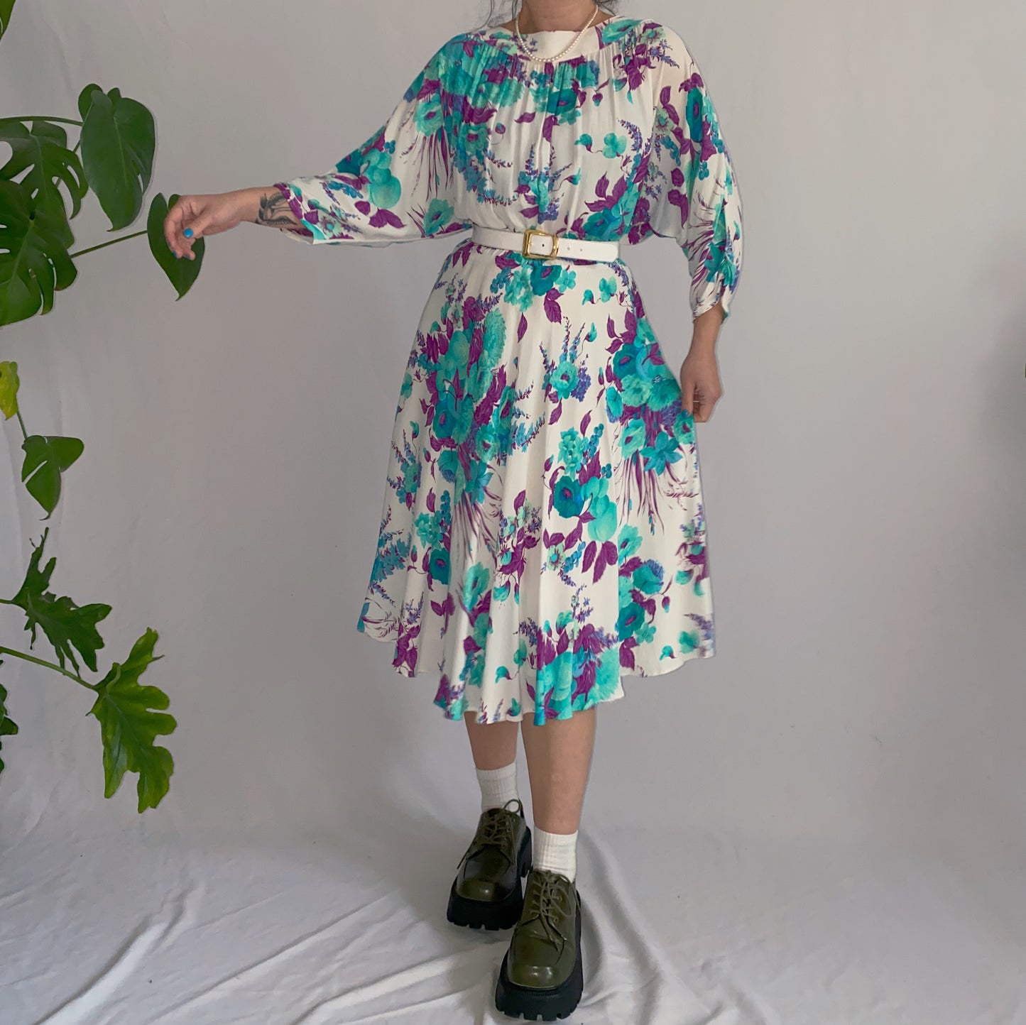 vestido vintage 80s floral (XL)