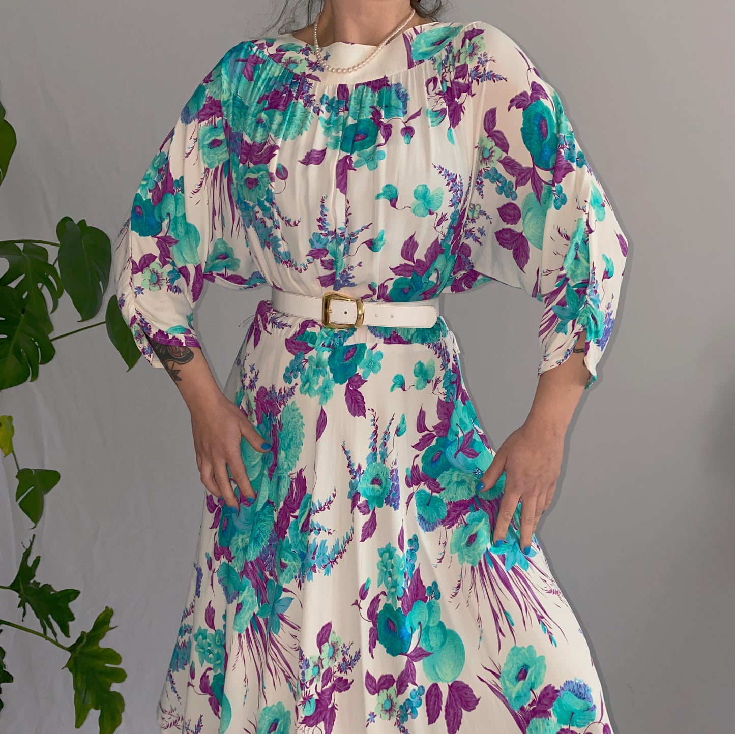 vestido vintage 80s floral (XL)