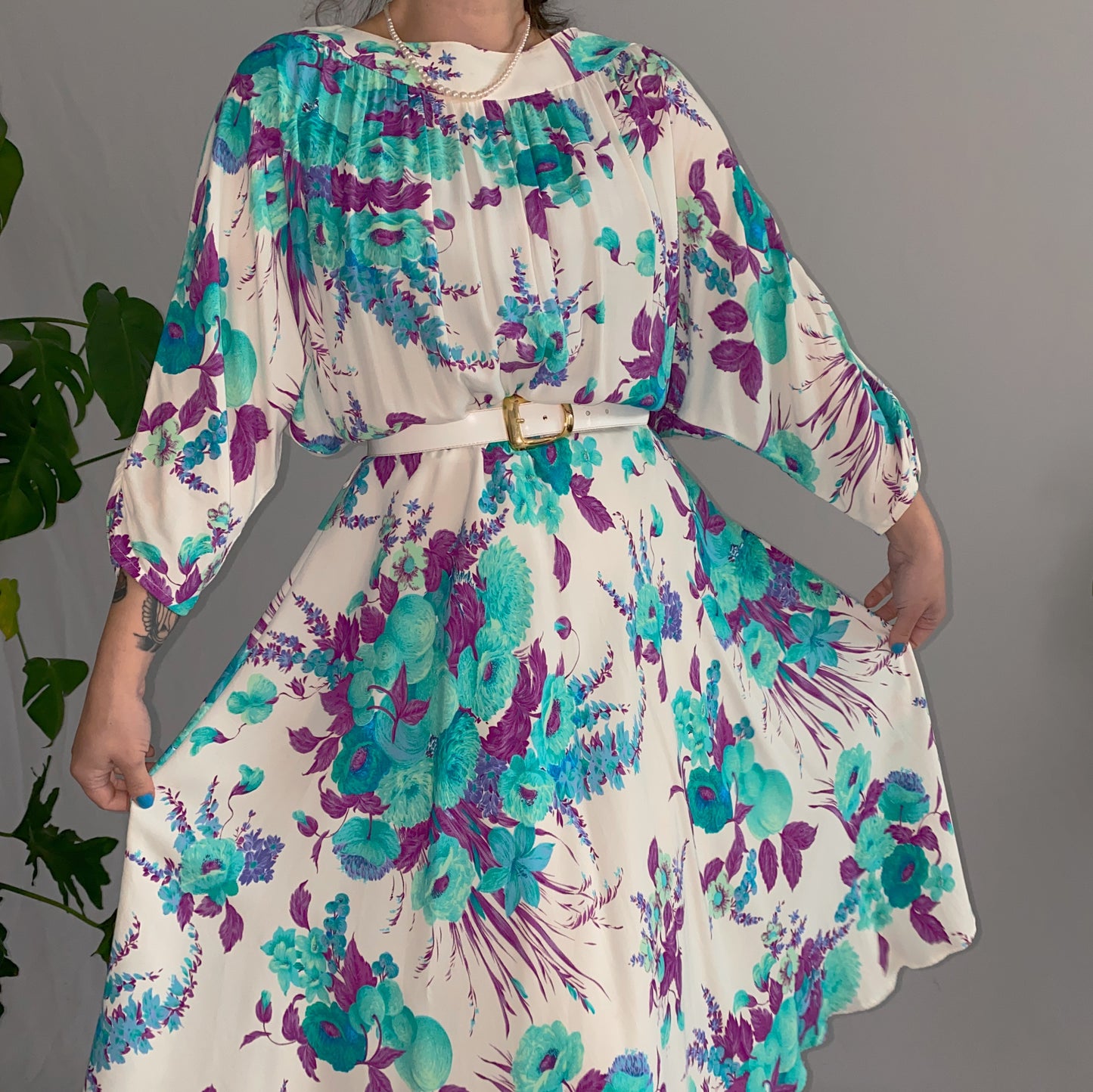 vestido vintage 80s floral (XL)